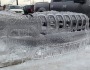 Frozen Cars Leave Icy Bumper Shells Behind After Ice Storm